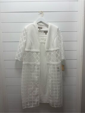 Maya Brooke White Sheer Grid Overlay Dress
